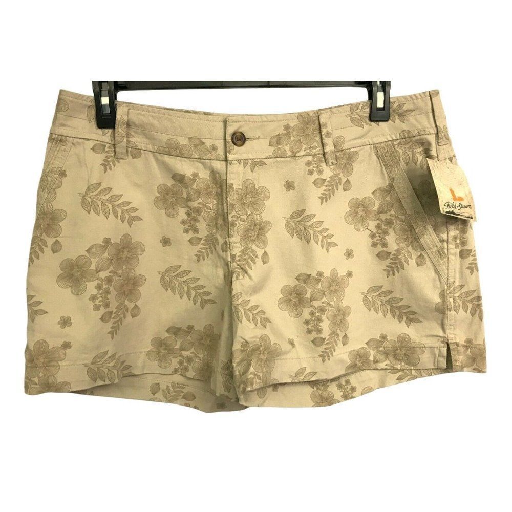 Field and Stream Womens Khaki Floral Print Shorts Twill Flat Front  Sz 12 NEW